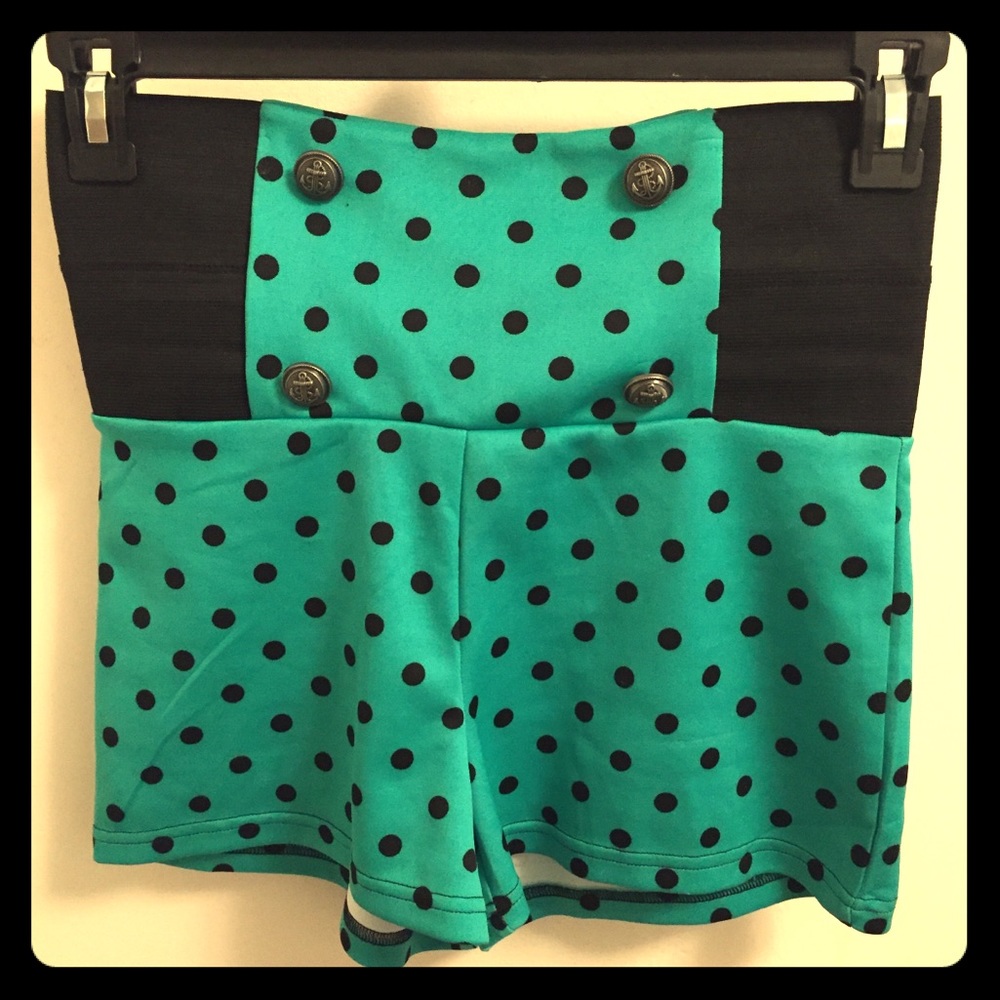 Green Black Polka Dot High Waisted Shorts
